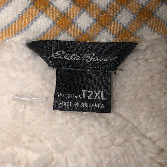 Eddie Bauer 2X Tall Cotton Flannel Plaid Sherpa Shirt Jacket Shacket - Picture 12 of 16